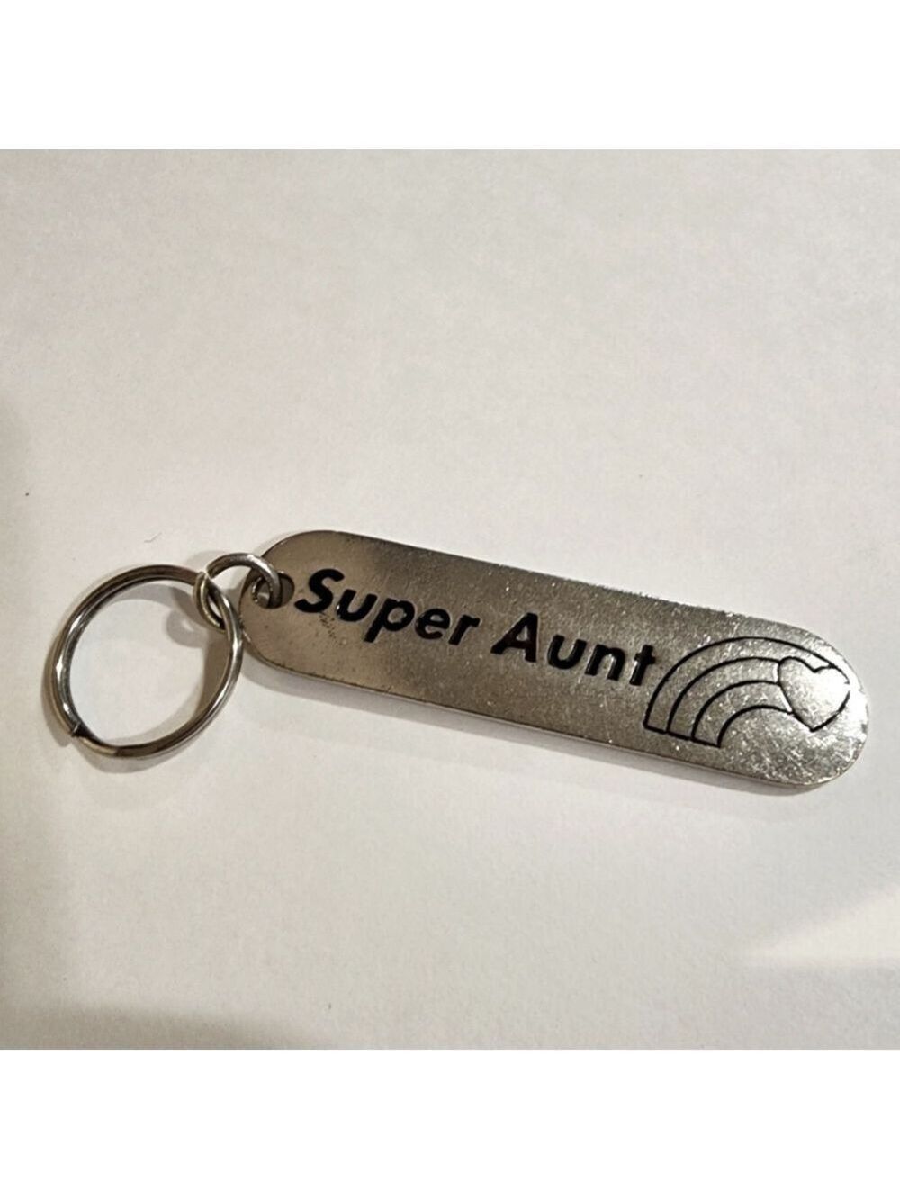 Vintage Russ T20 stainless steal Super Aunt Rainbow heart keychain key ring